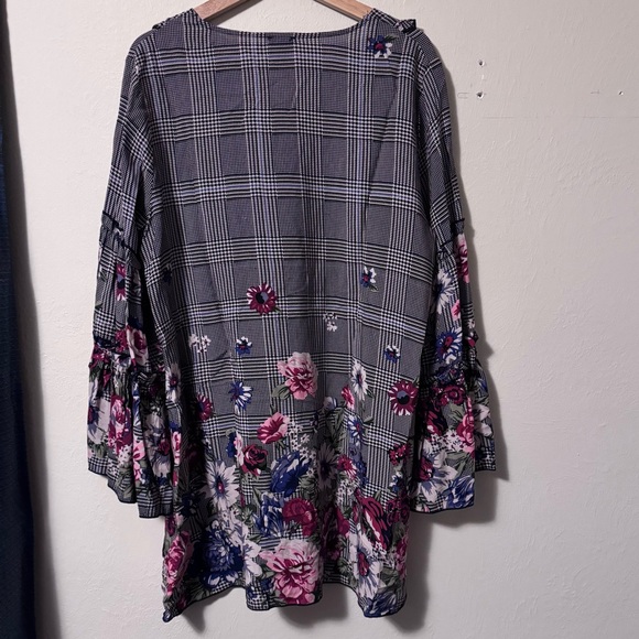 Coco + Carmen floral and plaid bell flutter sleeve dress Size XXL - Picture 9 of 9